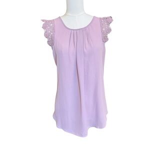 Trende Sleeveless Blouse 1X Lavender Lace Shoulder Pleated